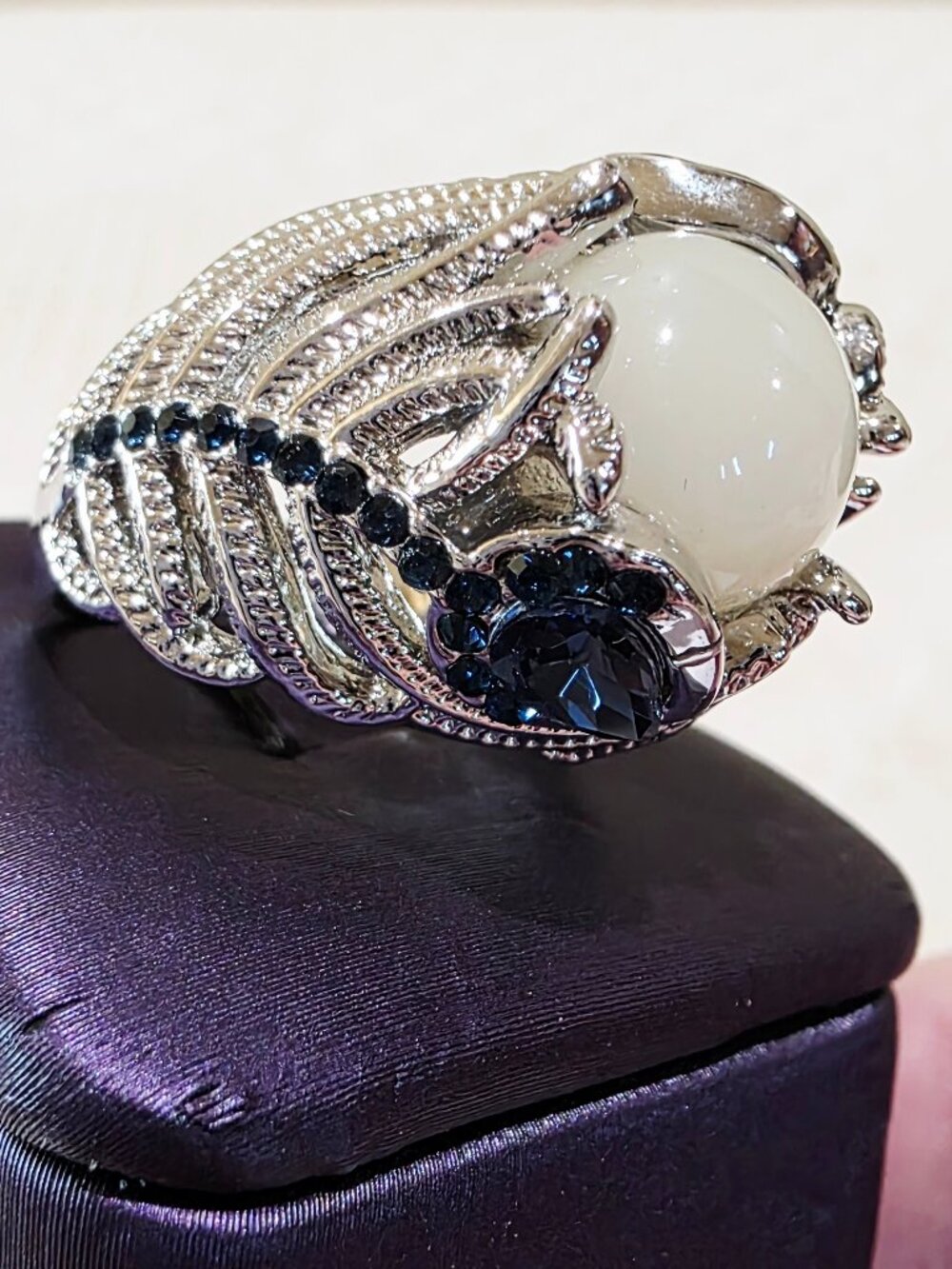 Peacock Feather Phoenix Tail Silver Tone Cocktail Fashion Statement Ring SZ 7